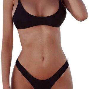 Scoop Neck Black Bikini Top
